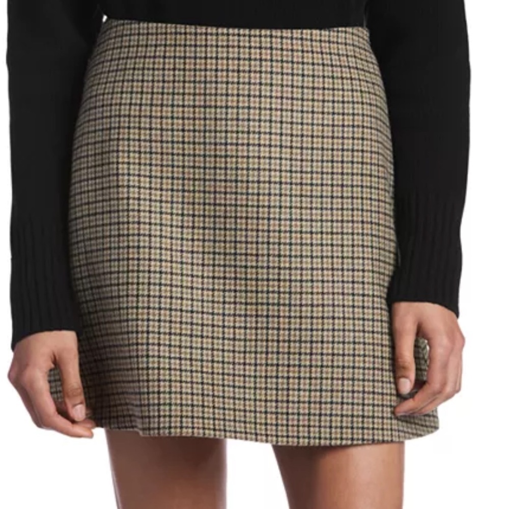 She + Sky Plaid Brown houndstooth‎ mini pencil Skirt wool blend Sz M